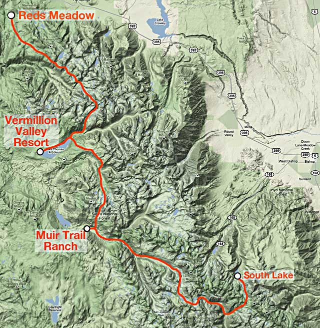 Map of our 100-mile route along the John Muir Trail