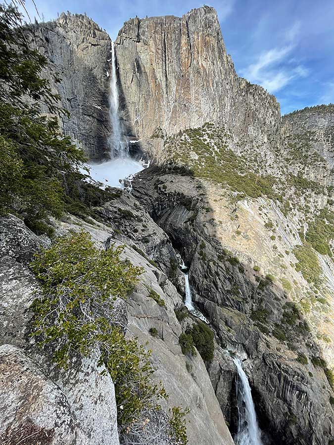 View of all 3 sections of Yosemite Falls