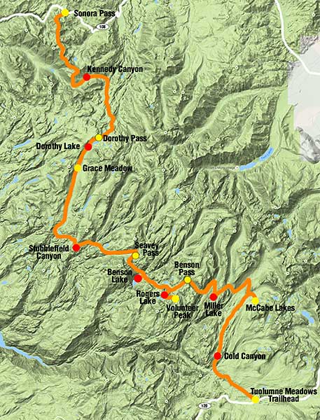 Map of Miles 942 - 1017 of the Pacific Crest Trail