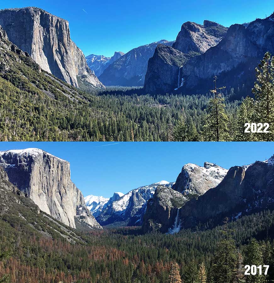 Yosemite Valley from Tunnel View, 2022 and 2017