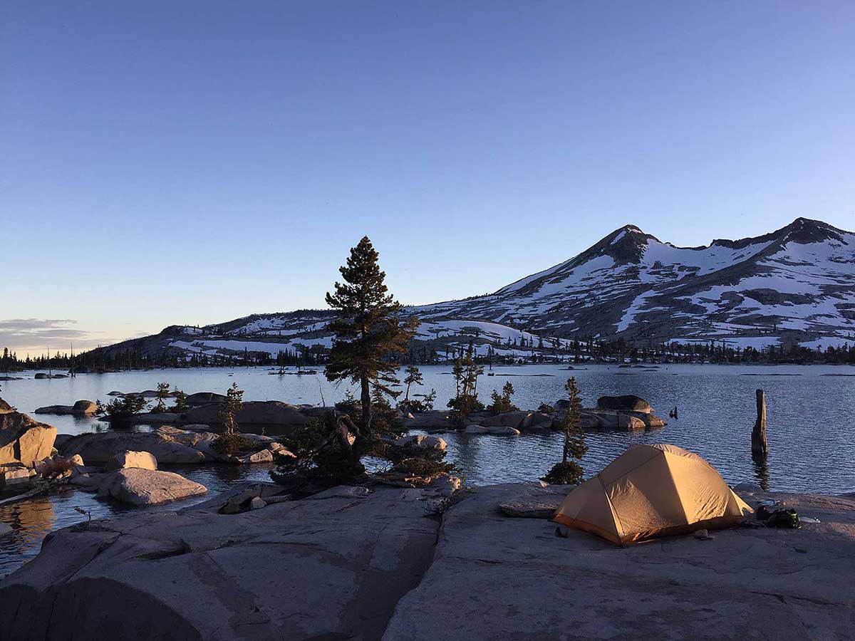 Sunset on campsite on Lake Aloha