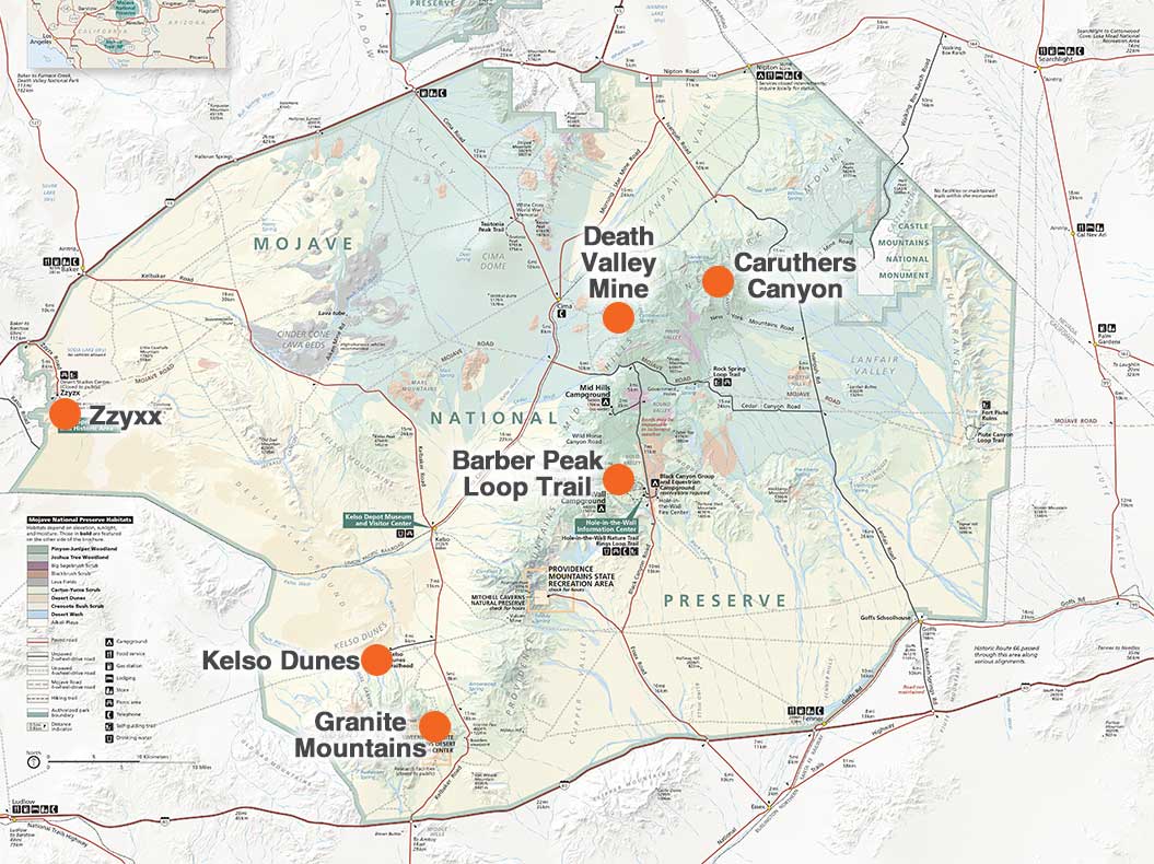 Map of Mojave with the places we visited