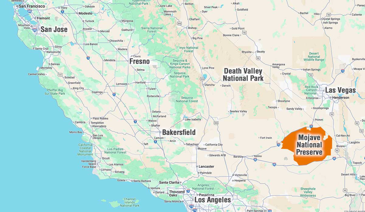 Map showing where Mojave National Preserve is within California