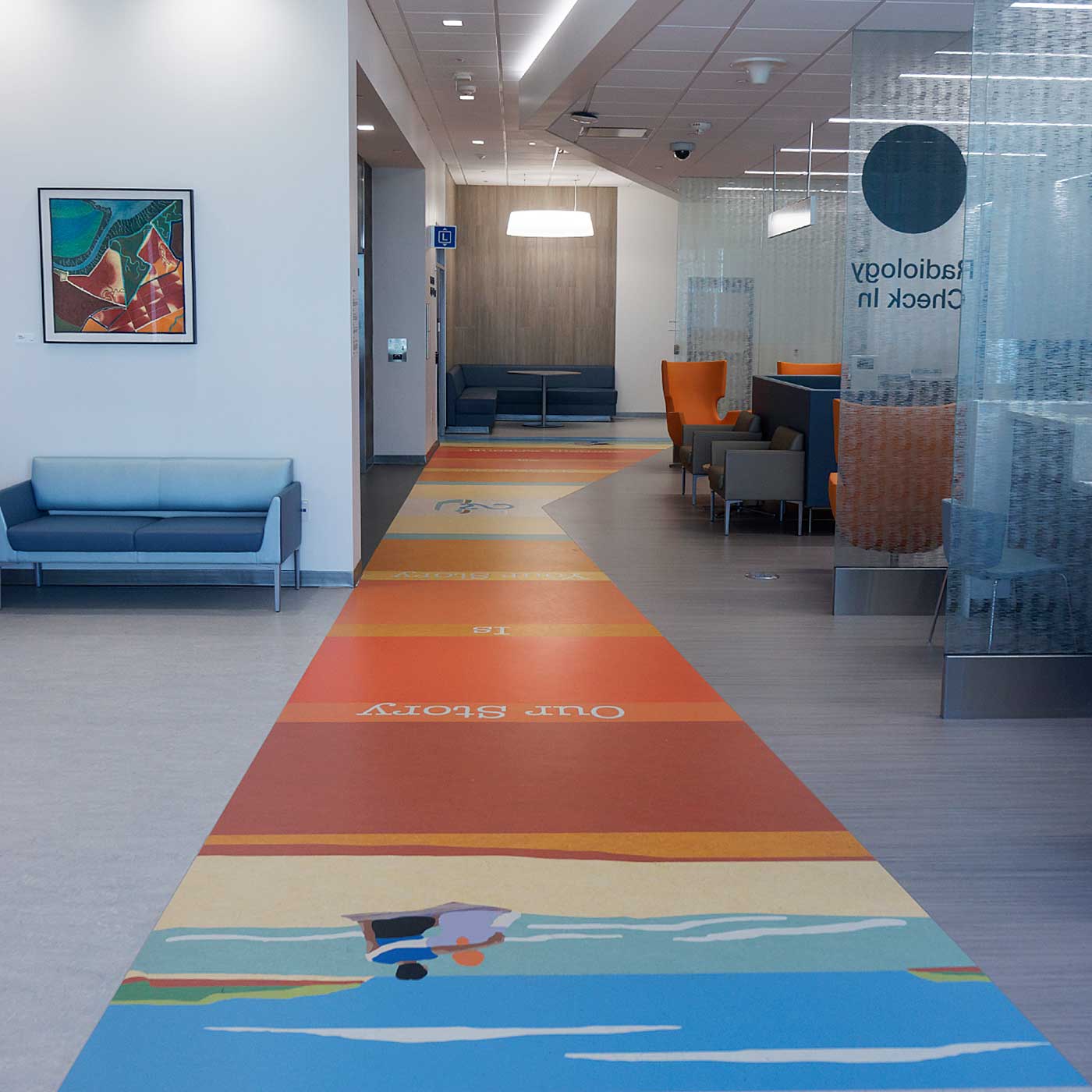 Artwork 'In Transition' in lobby of UCSF Precision Cancer Medicine Building